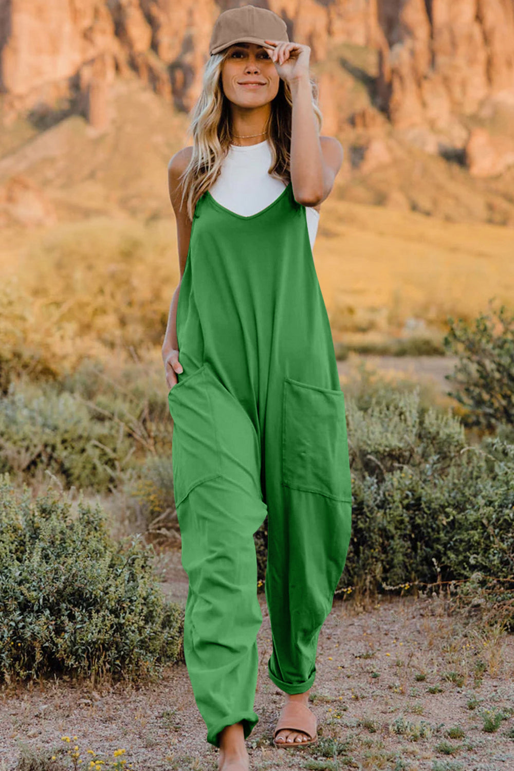 Double Take Full Size V-Neck Sleeveless Jumpsuit with Pockets ce886420-a78c-4d90-9e61-69f90493f4a2-Max