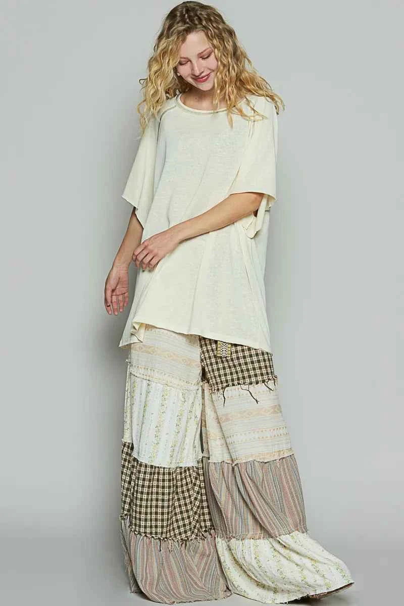 POL Contrast Stitching Half Sleeve Oversized T-Shirt POL Contrast Stitching Half Sleeve Oversized T-Shirt