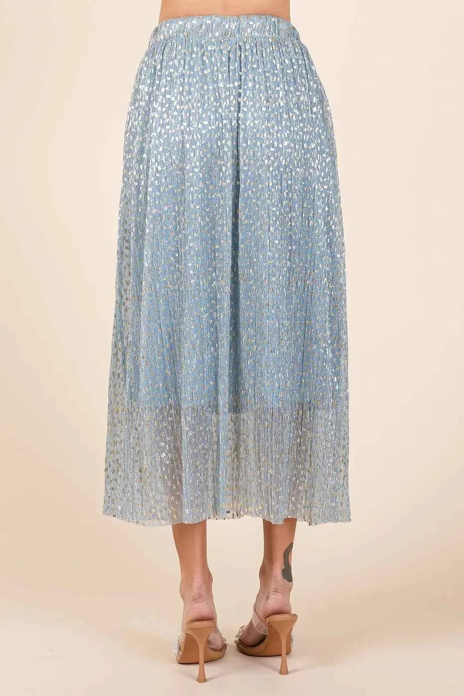 Mittoshop Metallic Glitter Speckle Print Elastic Midi Skirt Mittoshop Metallic Glitter Speckle Print Elastic Midi Skirt