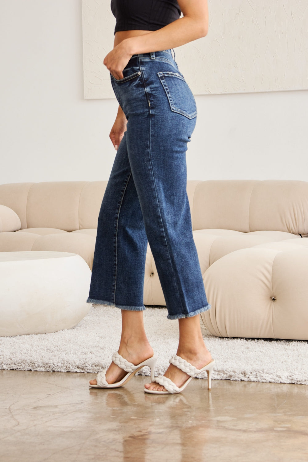 RFM Full Size Tummy Control High Waist Raw Hem Jeans RFM Full Size Tummy Control High Waist Raw Hem Jeans - TopFashionHQ
