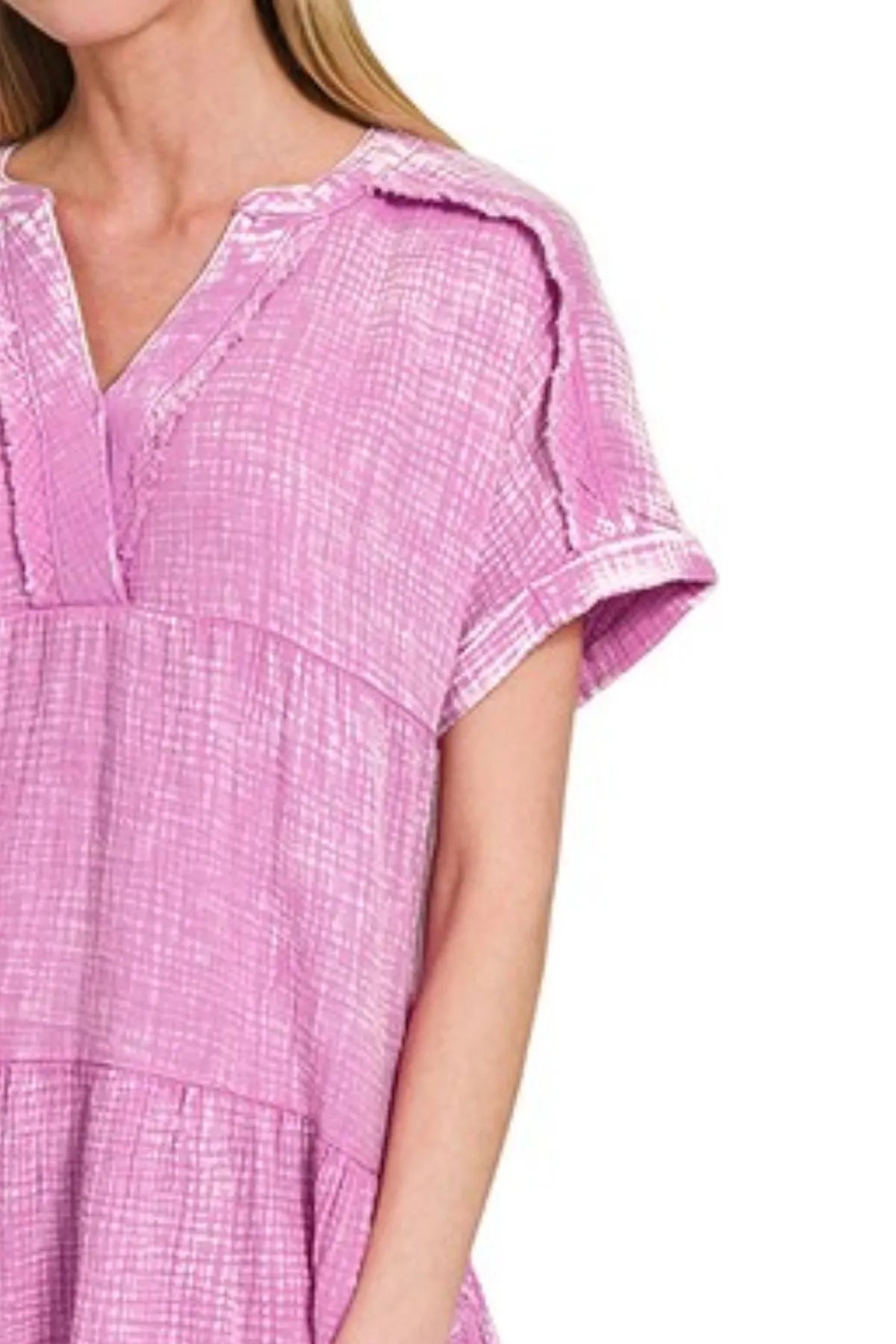 Zenana Washed Double Gauze Raw Edge V-neck Dress cf03e5e6-7200-4643-bd53-3eef2331613d-Max-Origin