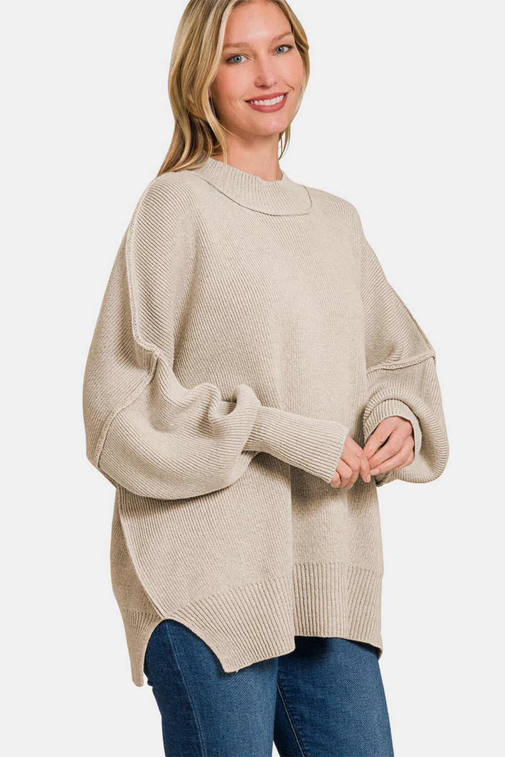 Zenana Side Sit Oversize Sweater Zenana Side Sit Oversize Sweater - TopFashionHQ