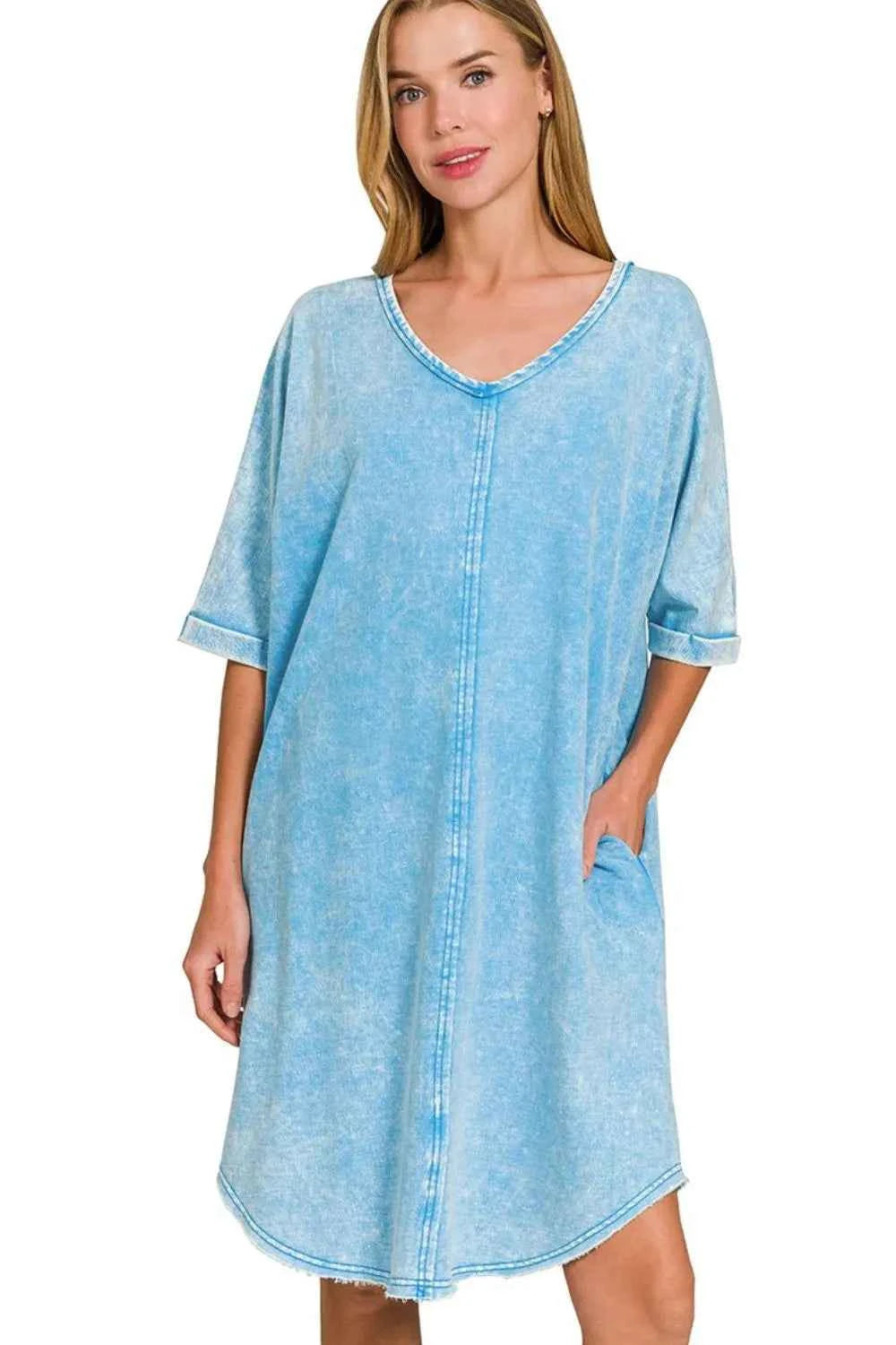 Zenana Acid-washed French Terry Tee Shirts Dress Zenana Acid-washed French Terry Tee Shirts Dress