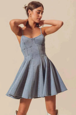 SO ME A Line Fit and Flare Denim Mini Dress