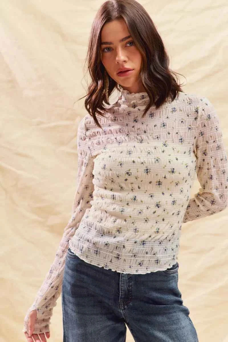 SO ME Floral Print Textured Long Sleeve Knit Top SO ME Floral Print Textured Long Sleeve Knit Top