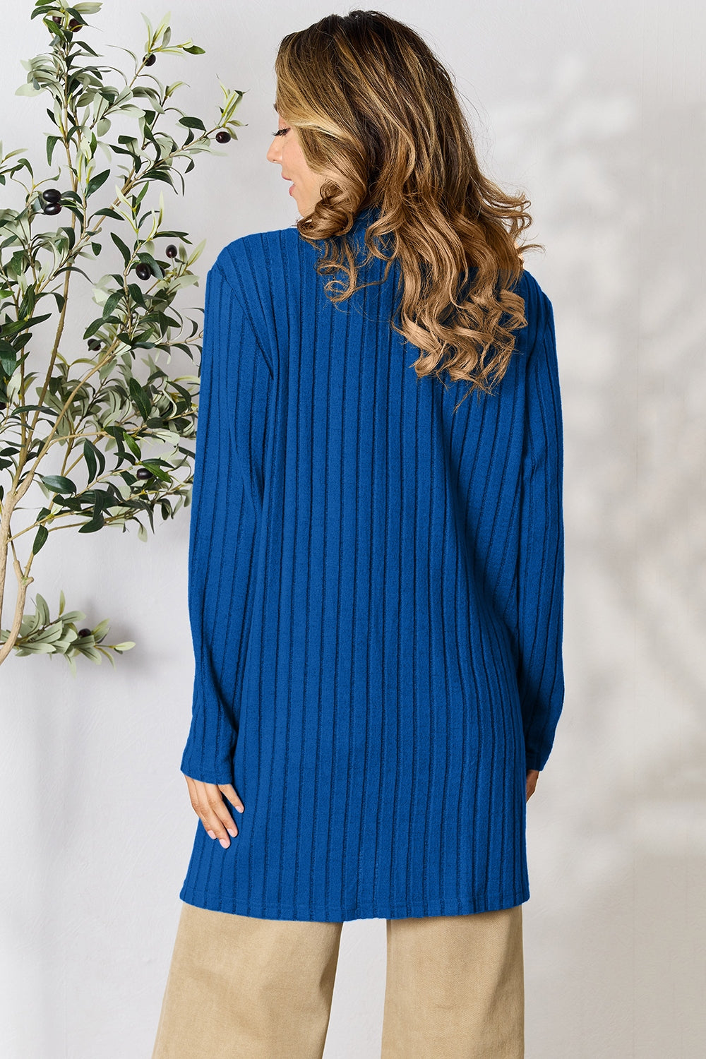 Basic Bae Full Size Ribbed Open Front Cardigan with Pockets Basic Bae Full Size Ribbed Open Front Cardigan with Pockets - TopFashionHQ