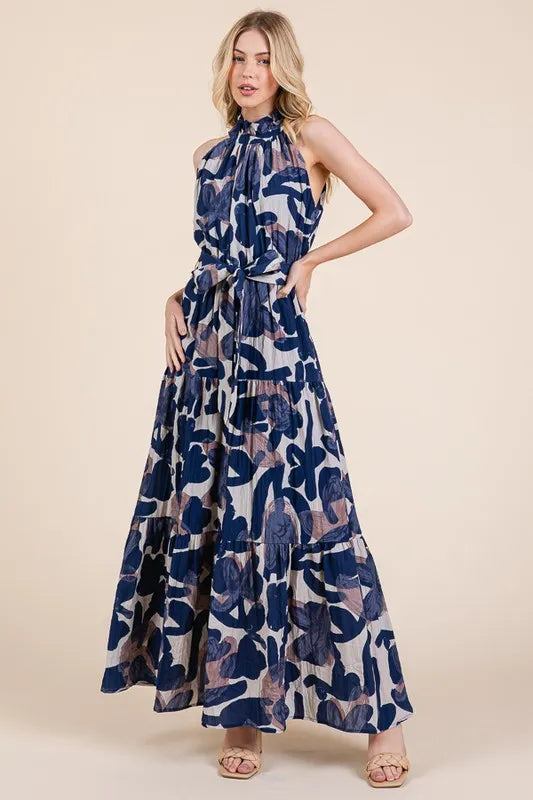 Lime 'N' Chili Abstract Halter Neck Tie-Waist Tiered Maxi Dress cf9f0437535c43b08f499bbd58440ad7-Max-Origin