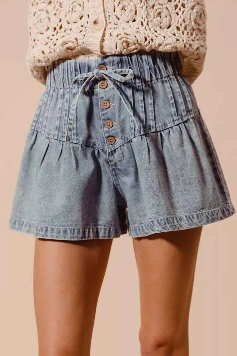 SO ME Flared Denim Shorts with Elasticized Waist SO ME Flared Denim Shorts with Elasticized Waist