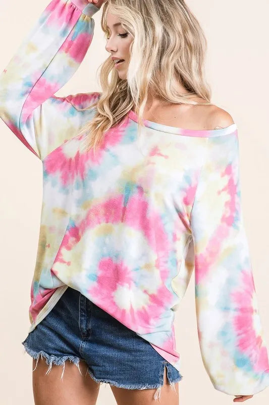 BiBi Tie Dye Print Terry Top With Puff Sleeves cfcee4043c7c4604b4e62cf31dd97558-Max-Origin