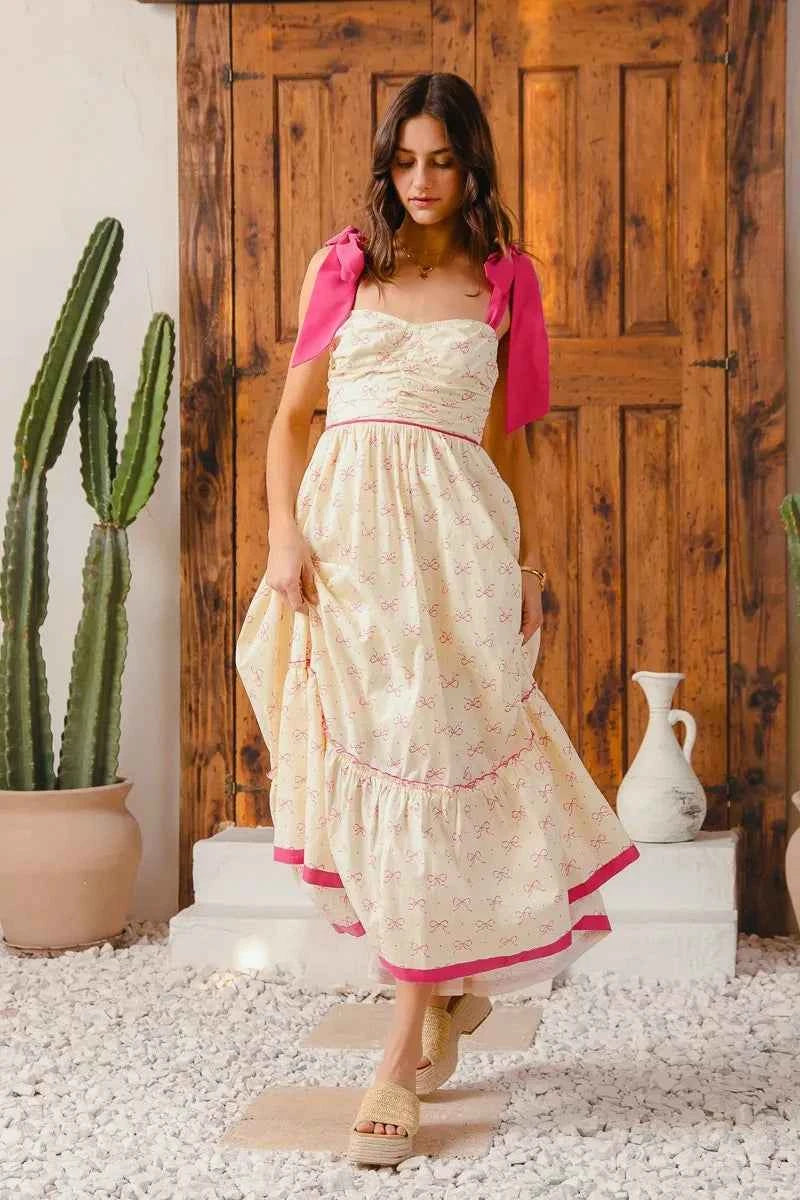 SO ME Ribbon Flowy Maxi Dress with Contrast Trim SO ME Ribbon Flowy Maxi Dress with Contrast Trim