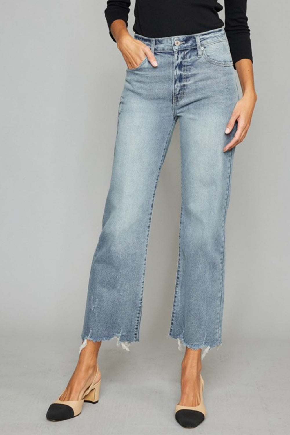 Kancan High Waist Raw Hem Cropped Wide Leg Jeans Kancan High Waist Raw Hem Cropped Wide Leg Jeans - TopFashionHQ