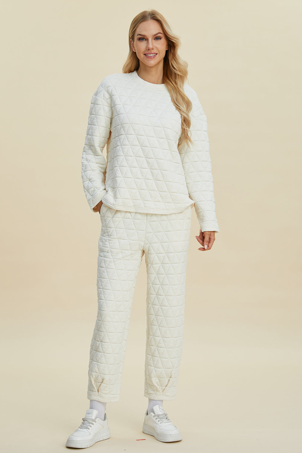 Double Take Full Size Texture Round Neck Long Sleeve Top and Pants Set Double Take Full Size Texture Round Neck Long Sleeve Top and Pants Set