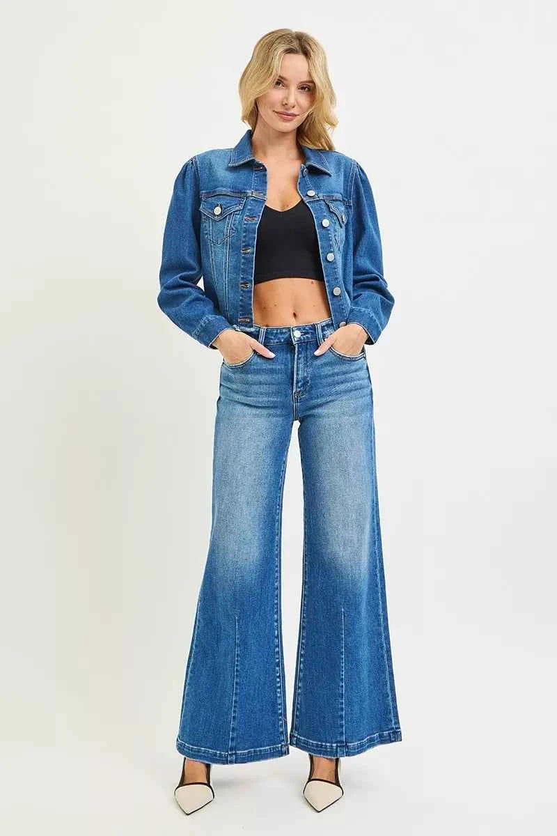 RISEN Full Size Mid Rise Wide Leg Jeans with Flared Look Plus Size RISEN Full Size Mid Rise Wide Leg Jeans with Flared Look Plus Size