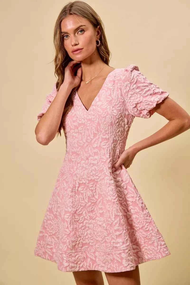 SO ME Floral Jacquard Fit And Flare Daily Mini Dress SO ME Floral Jacquard Fit And Flare Daily Mini Dress