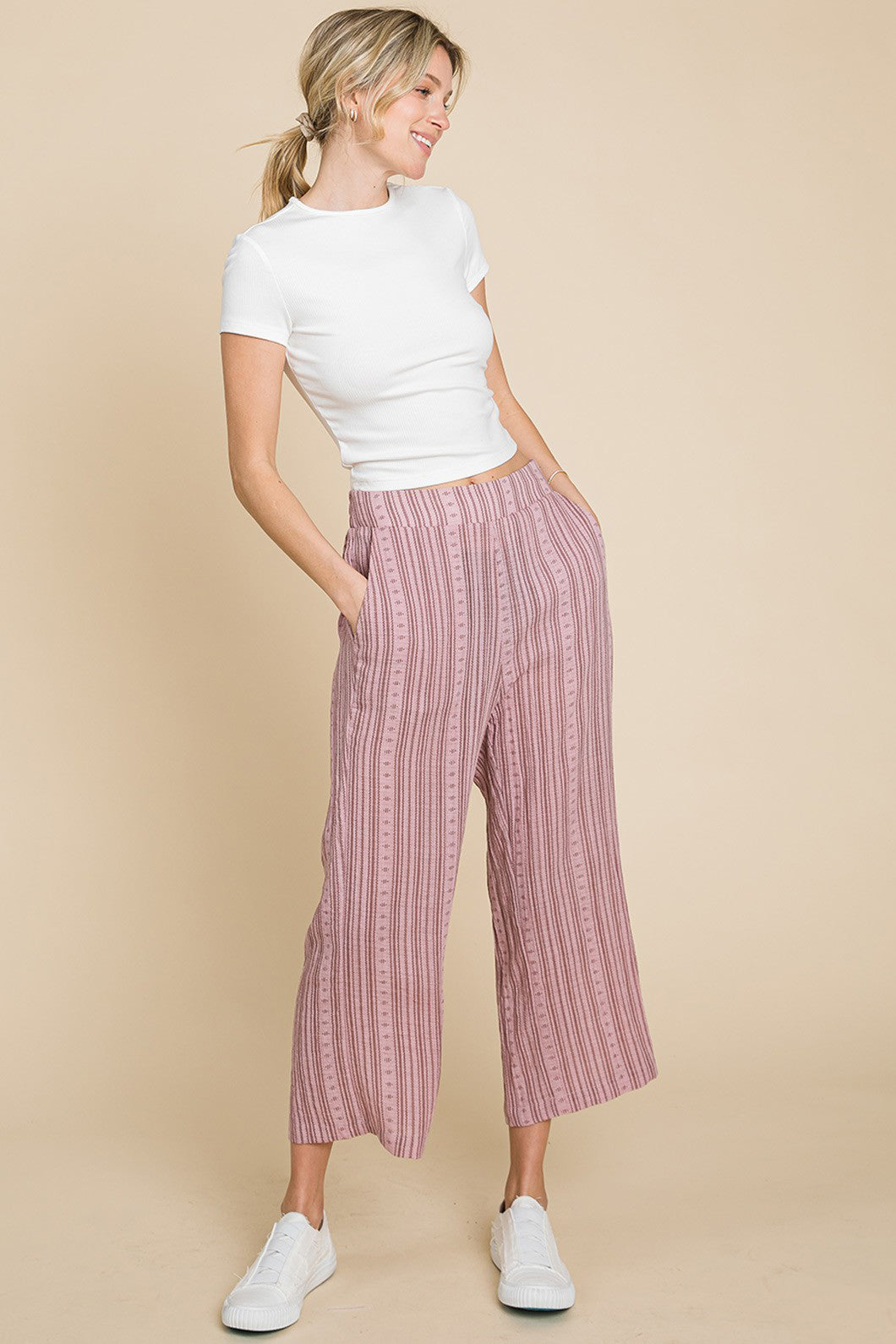 Cotton Bleu by Nu Lab Striped Elastic Waist Wide Leg Pants Cotton Bleu by Nu Lab Striped Elastic Waist Wide Leg Pants