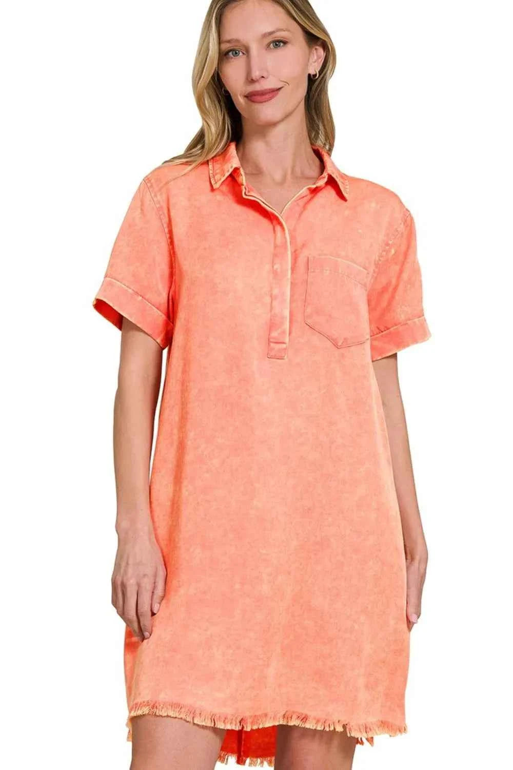Zenana Tencel Mineral Washed Collared Shirts Dress Zenana Tencel Mineral Washed Collared Shirts Dress