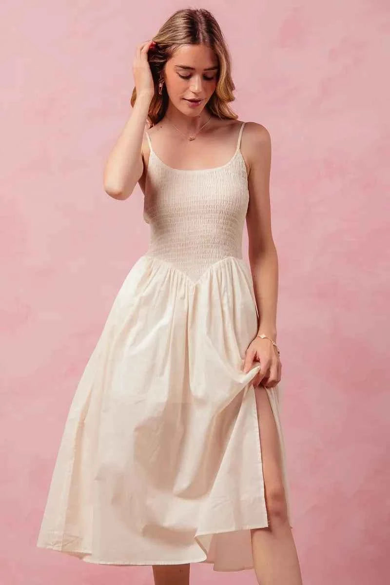 SO ME Smocked Sleeveless Casual Everyday Dress With Slit SO ME Smocked Sleeveless Casual Everyday Dress With Slit