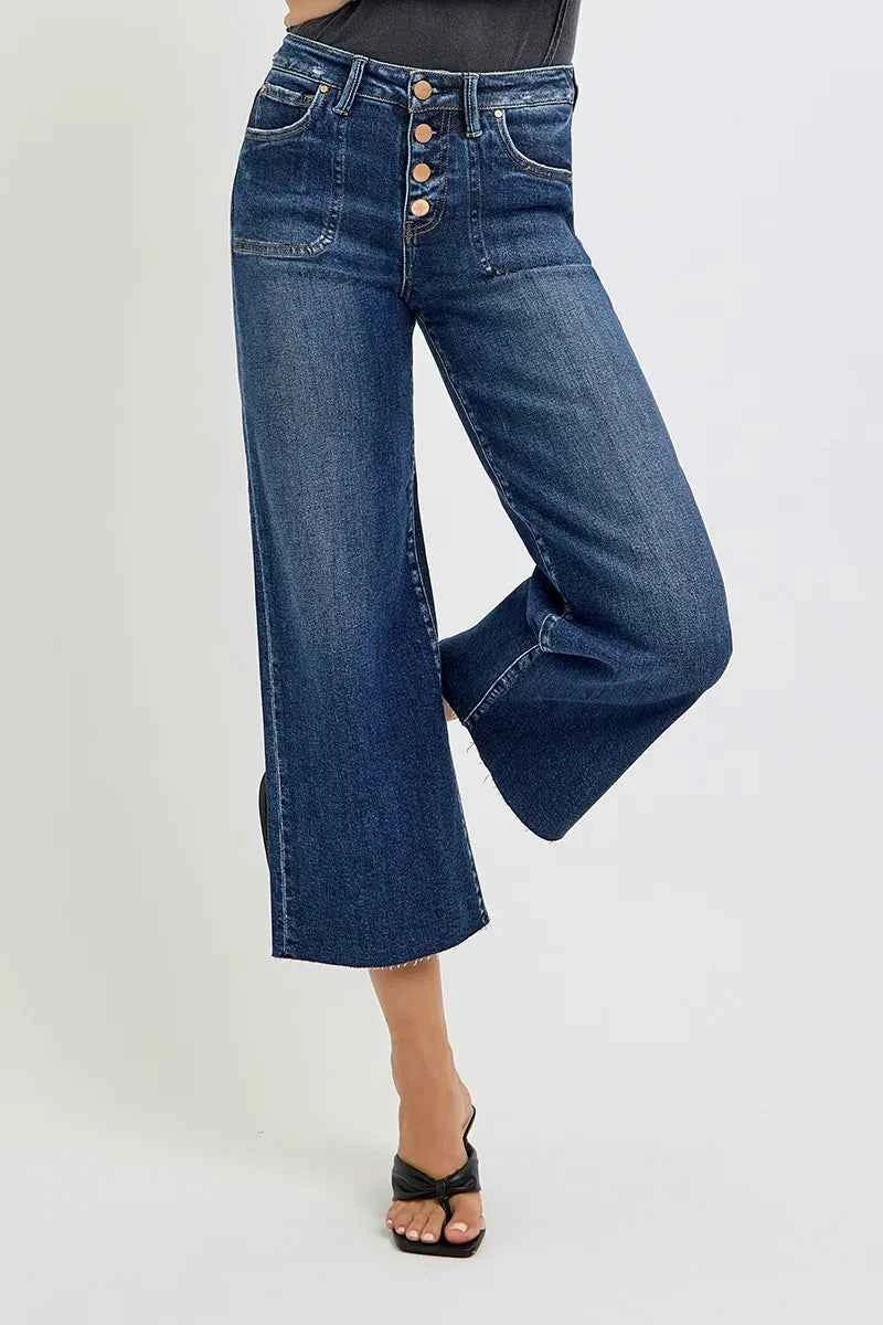 RISEN Full Size High Rise Crop Wide Button Up Jeans Plus Size RISEN Full Size High Rise Crop Wide Button Up Jeans Plus Size