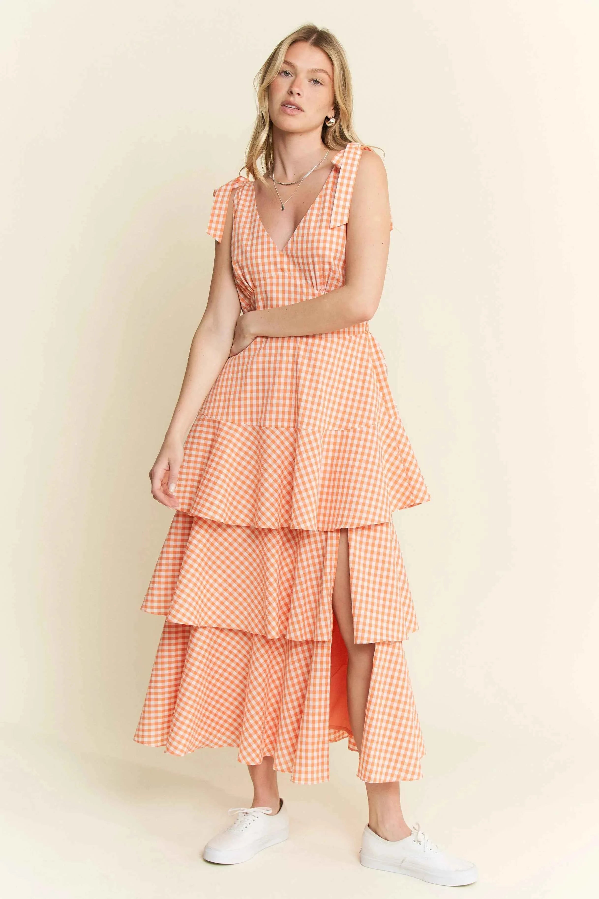 Jade By Jane Sleeveless Gingham Print Tiered Midi Dress Jade By Jane Sleeveless Gingham Print Tiered Midi Dress