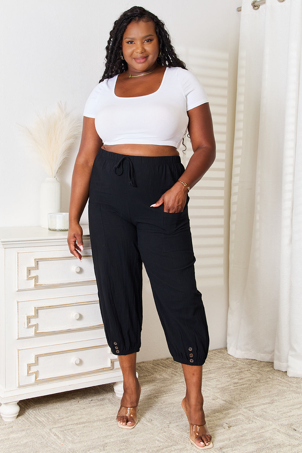 Double Take Decorative Button Cropped Pants Double Take Decorative Button Cropped Pants - TopFashionHQ