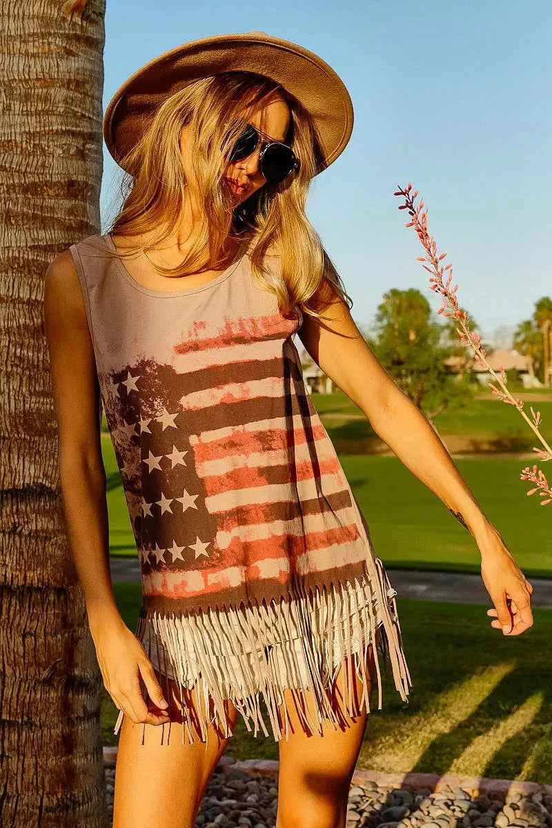 BiBi American Flag Print Knit Sleeveless Top BiBi American Flag Print Knit Sleeveless Top