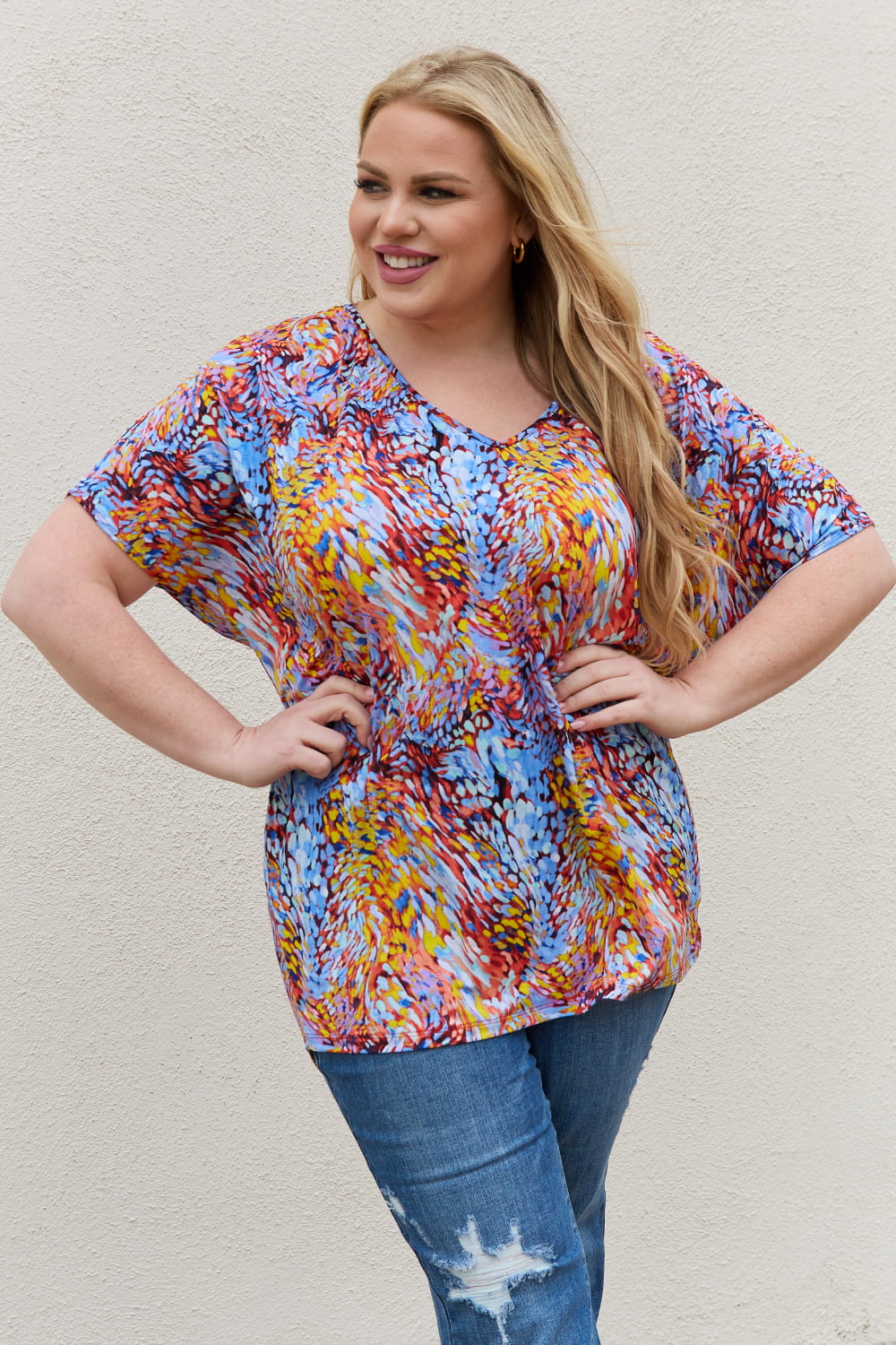 Be Stage Full Size Printed Dolman Flowy Top Be Stage Full Size Printed Dolman Flowy Top - TopFashionHQ