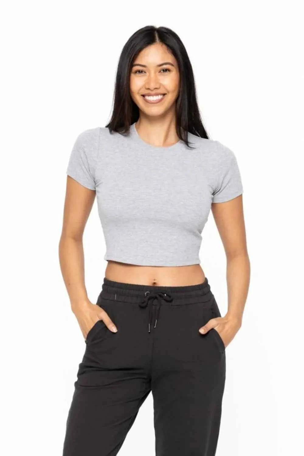 MONO B Essential Micro-ribbed Cropped Athleisure Tee MONO B Essential Micro-ribbed Cropped Athleisure Tee