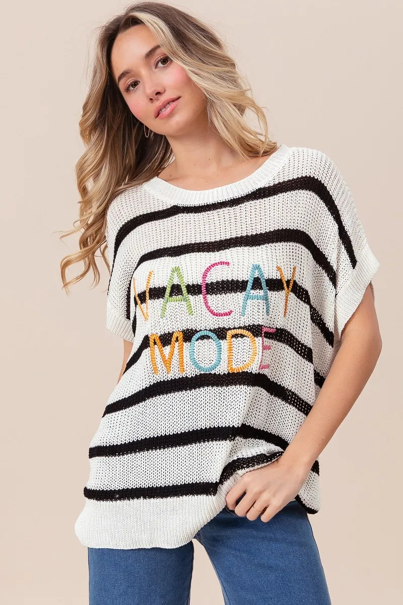 BiBi Vacay Mode Lettering Drop Shoulder Striped Sweater d1c027966a4d49eebf5cd1b7be62ce16-Max-Origin
