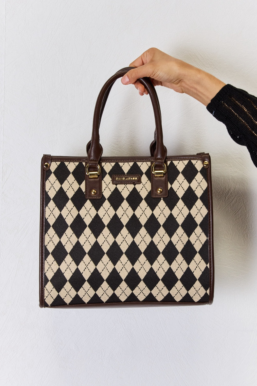 David Jones Argyle Pattern PU Leather Handbag David Jones Argyle Pattern PU Leather Handbag - TopFashionHQ