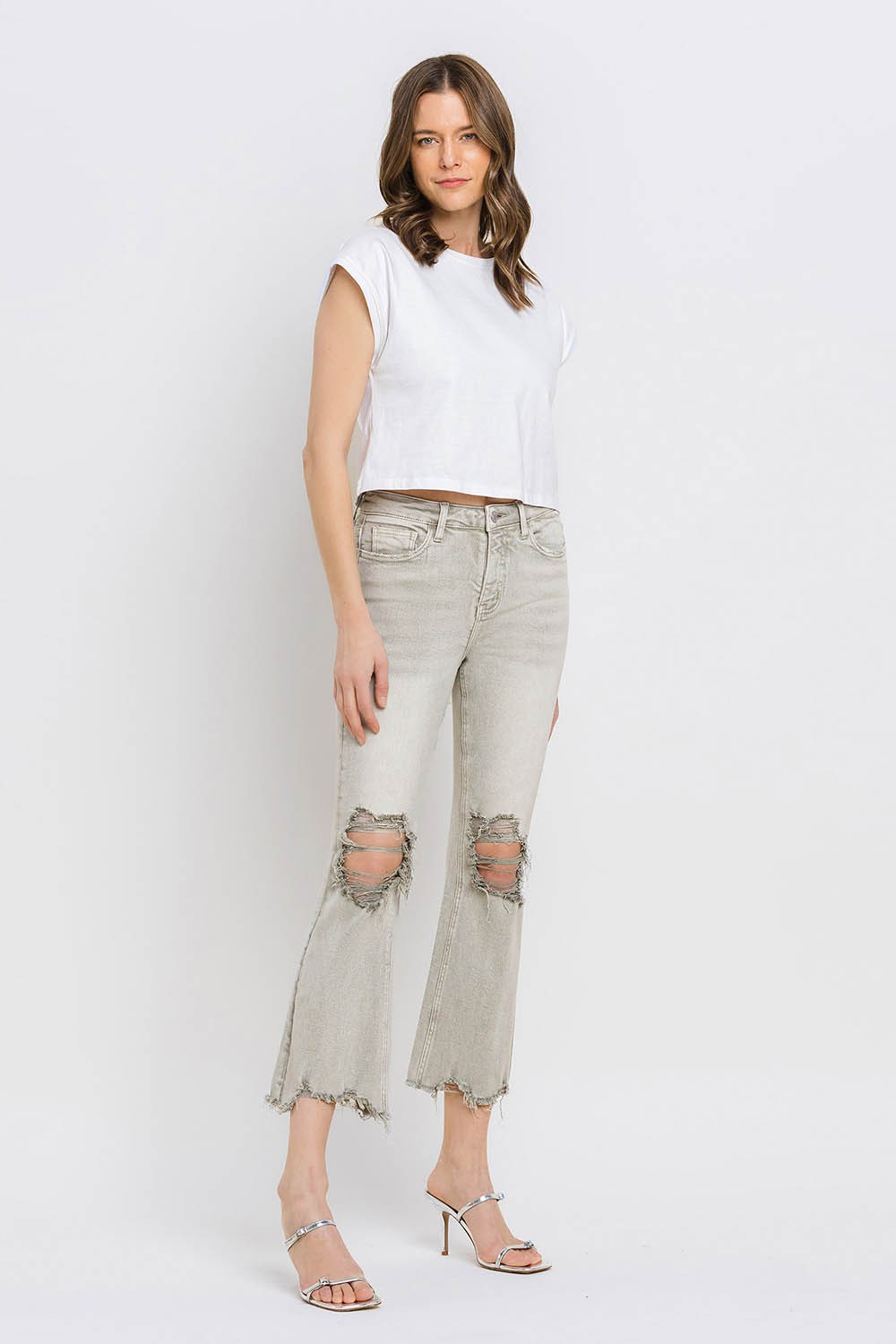 Lovervet Distressed Raw Hem Cropped Flare Jeans Lovervet Distressed Raw Hem Cropped Flare Jeans - TopFashionHQ