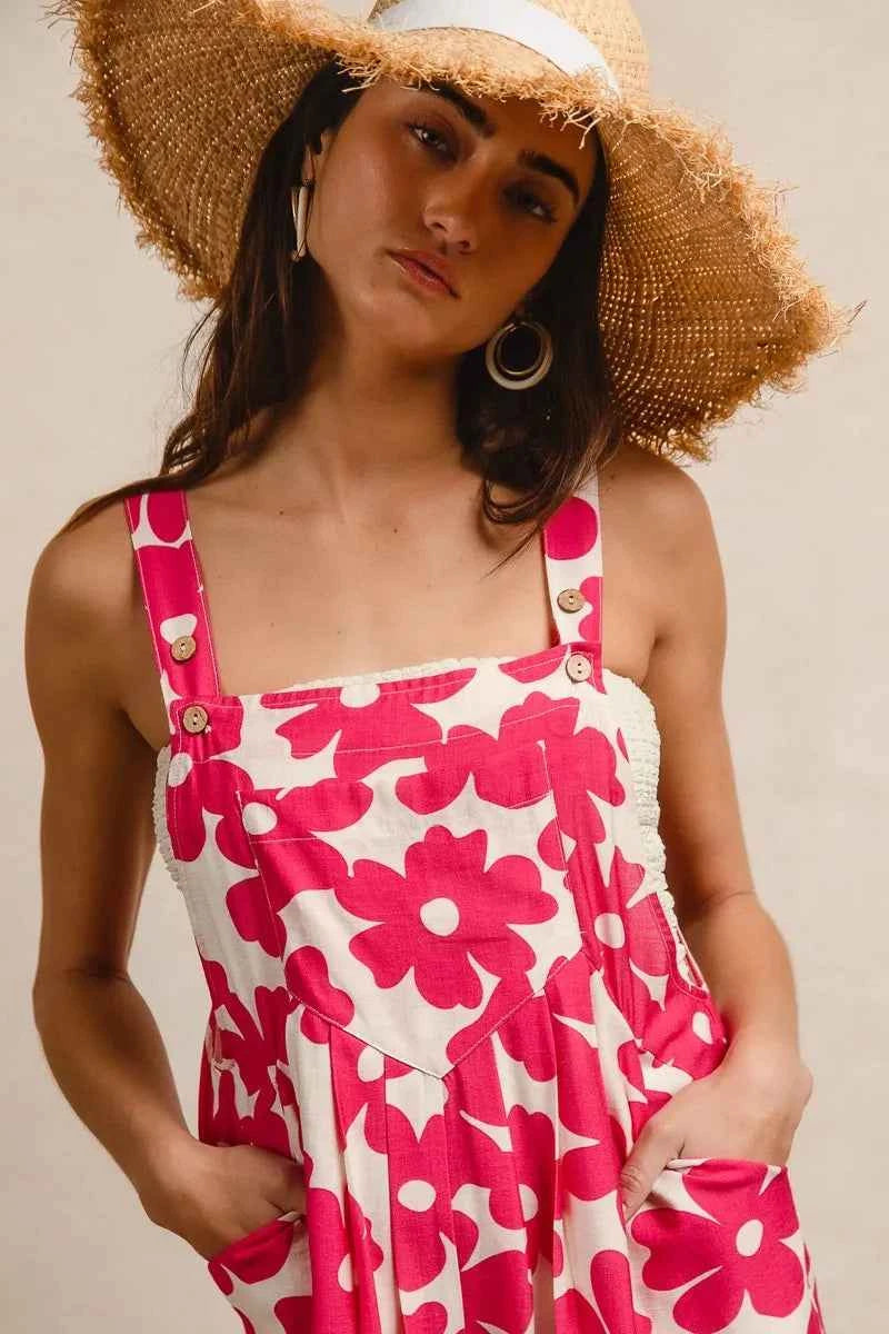 BiBi Floral Prints Tuck Detail Short Overall With Pockets BiBi Floral Prints Tuck Detail Short Overall With Pockets