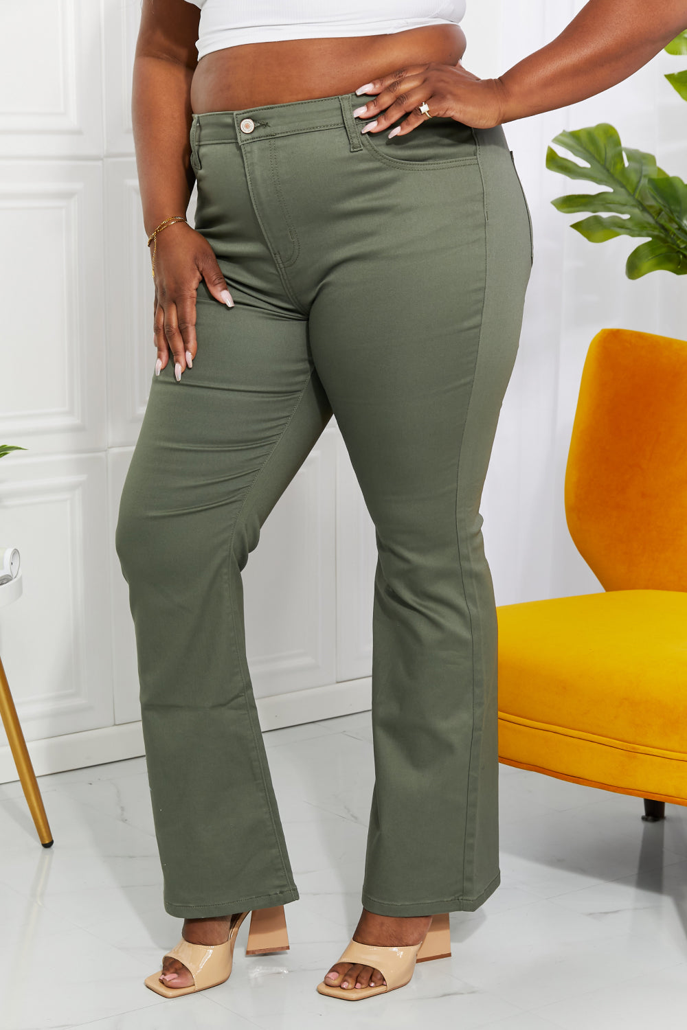 Zenana Clementine Full Size High-Rise Bootcut Jeans in Olive Zenana Clementine Full Size High-Rise Bootcut Jeans in Olive - TopFashionHQ