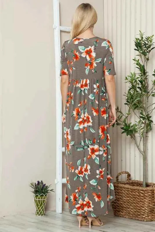 BOMBOM Floral Round Neck Short Sleeve Maxi Tee Dress BOMBOM Floral Round Neck Short Sleeve Maxi Tee Dress