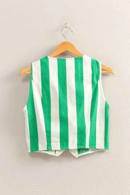 HYFVE Woven Striped V-Neck Button Down Vest HYFVE Woven Striped V-Neck Button Down Vest