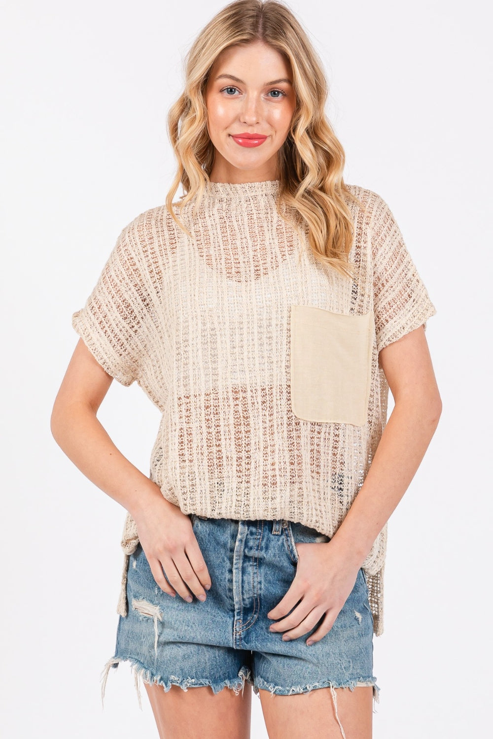 Ces Femme See Through Crochet Mock Neck Cover Up Ces Femme See Through Crochet Mock Neck Cover Up - TopFashionHQ