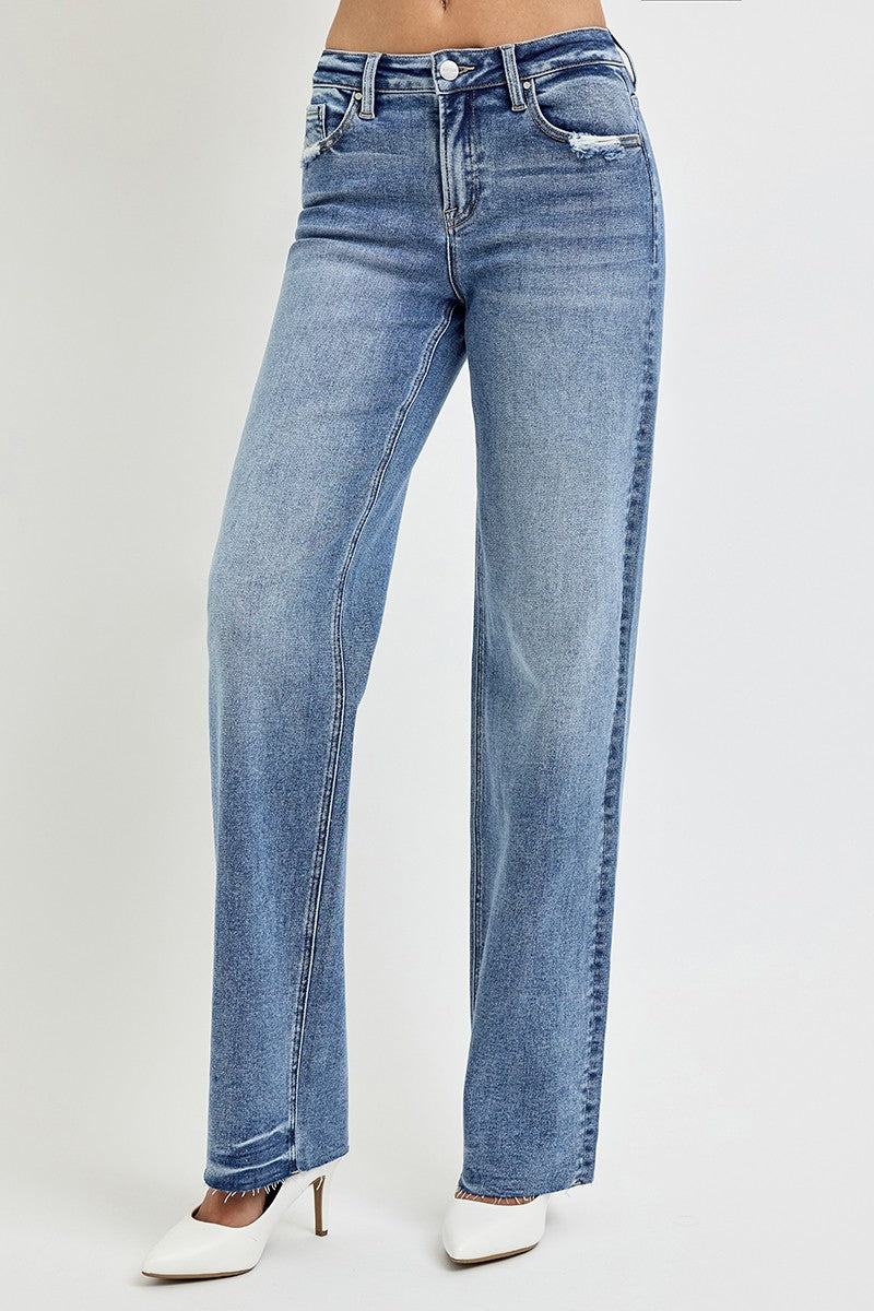 RISEN Full Size High Rise Straight Leg Jeans with Pockets RISEN Full Size High Rise Straight Leg Jeans with Pockets - TopFashionHQ
