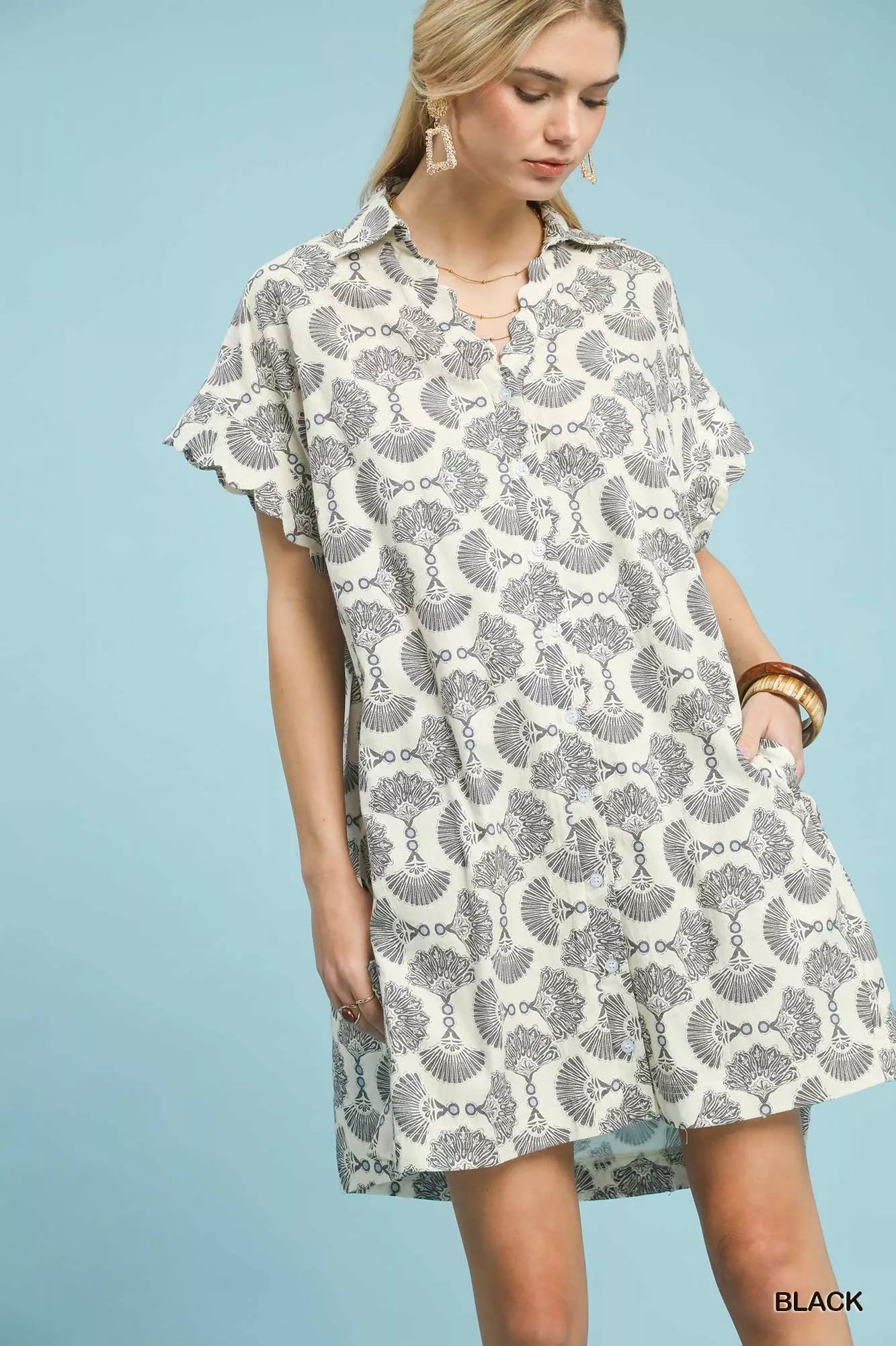 Umgee Printed Button Front Shirt Dress d3747690-e19e-4804-9b5f-ac12b0c08ad0-Max-Origin