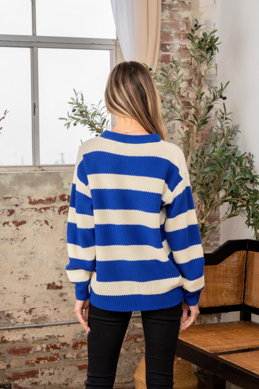 Sew In Love Full Size Contrast Striped Round Neck Sweater Sew In Love Full Size Contrast Striped Round Neck Sweater - TopFashionHQ