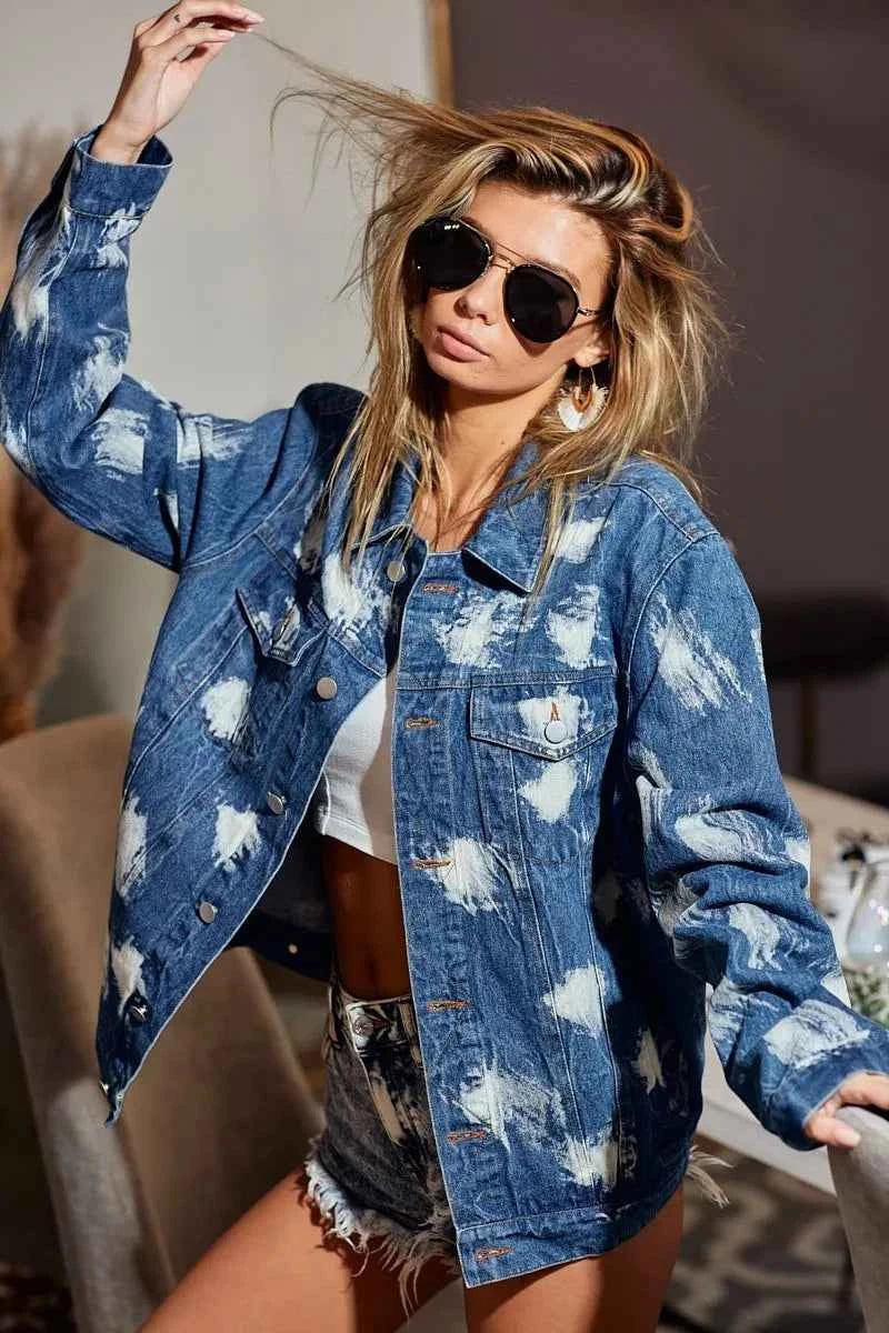 BiBi Washed Tie Dye Denim Jacket BiBi Washed Tie Dye Denim Jacket