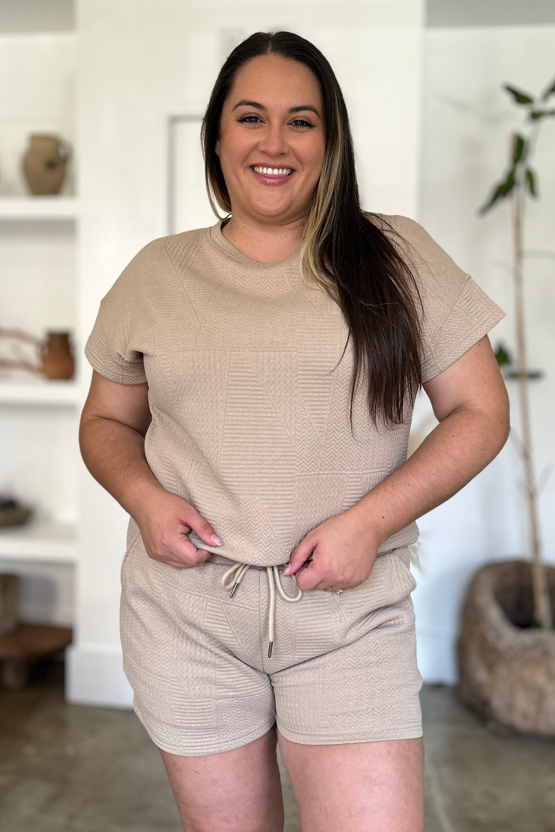 Double Take Full Size Texture Short Sleeve Top and Shorts Set Double Take Full Size Texture Short Sleeve Top and Shorts Set
