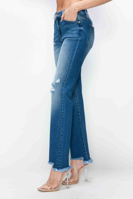 bytos Full Size Raw Hem Distressed Mid Rise Straight Jeans bytos Full Size Raw Hem Distressed Mid Rise Straight Jeans