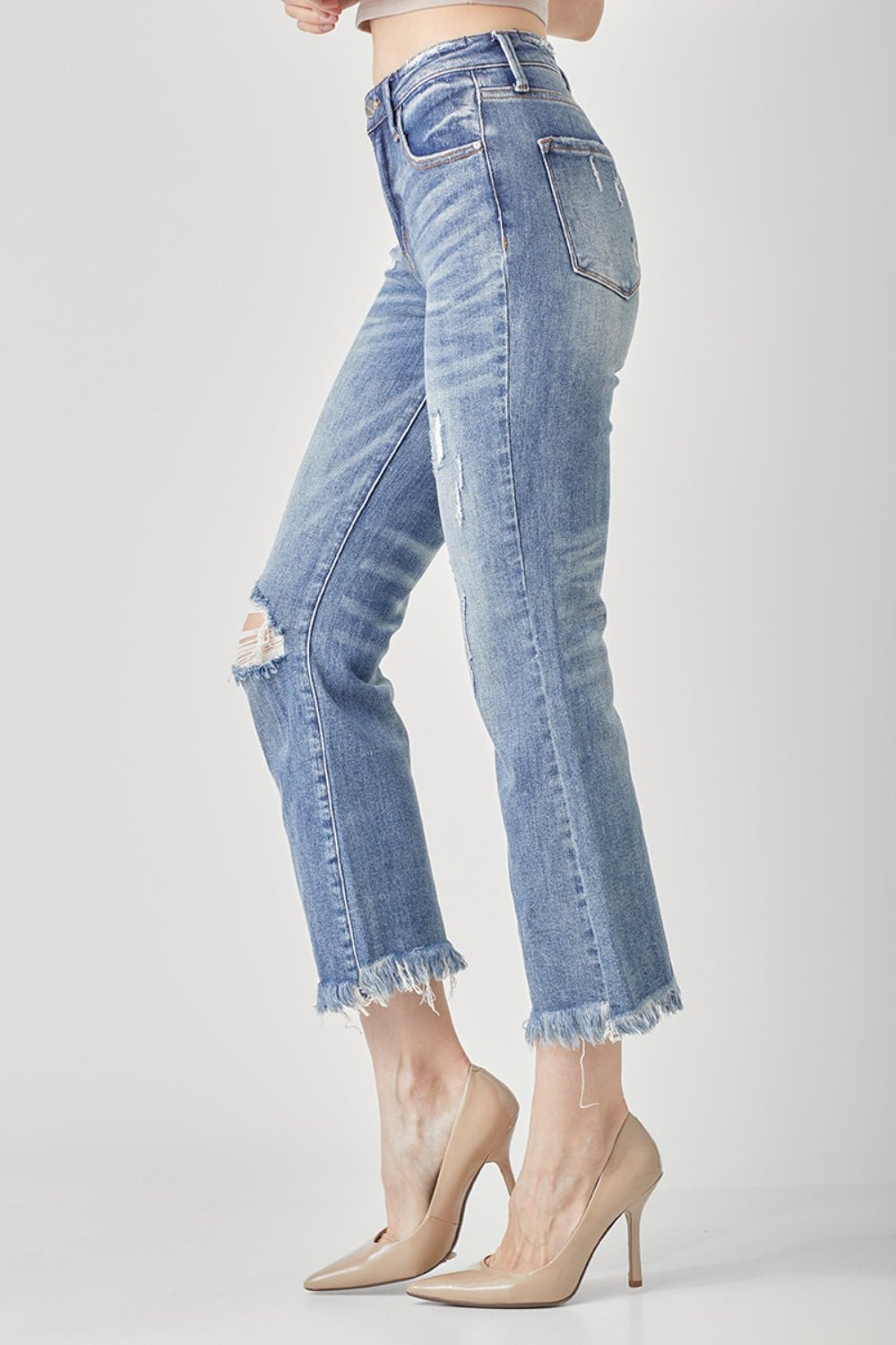 RISEN High Waist Distressed Cropped Bootcut Jeans RISEN High Waist Distressed Cropped Bootcut Jeans - TopFashionHQ