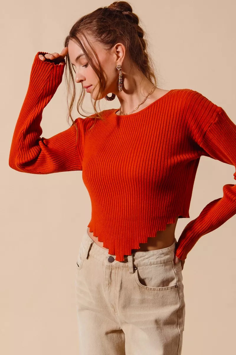 SO ME Rib Knitted Crop Sweater Top With Shaped Hem d3dfbb97-c8d4-42c6-a766-914df89b250b-Max-Origin