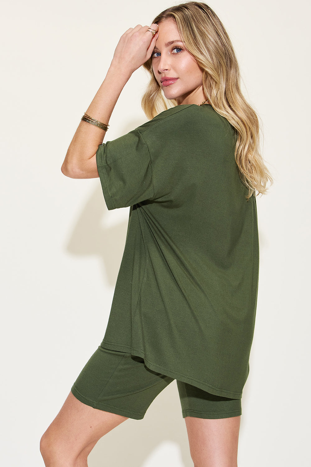 Basic Bae Full Size V-Neck Drop Shoulder T-Shirt and Shorts Set Basic Bae Full Size V-Neck Drop Shoulder T-Shirt and Shorts Set - TopFashionHQ