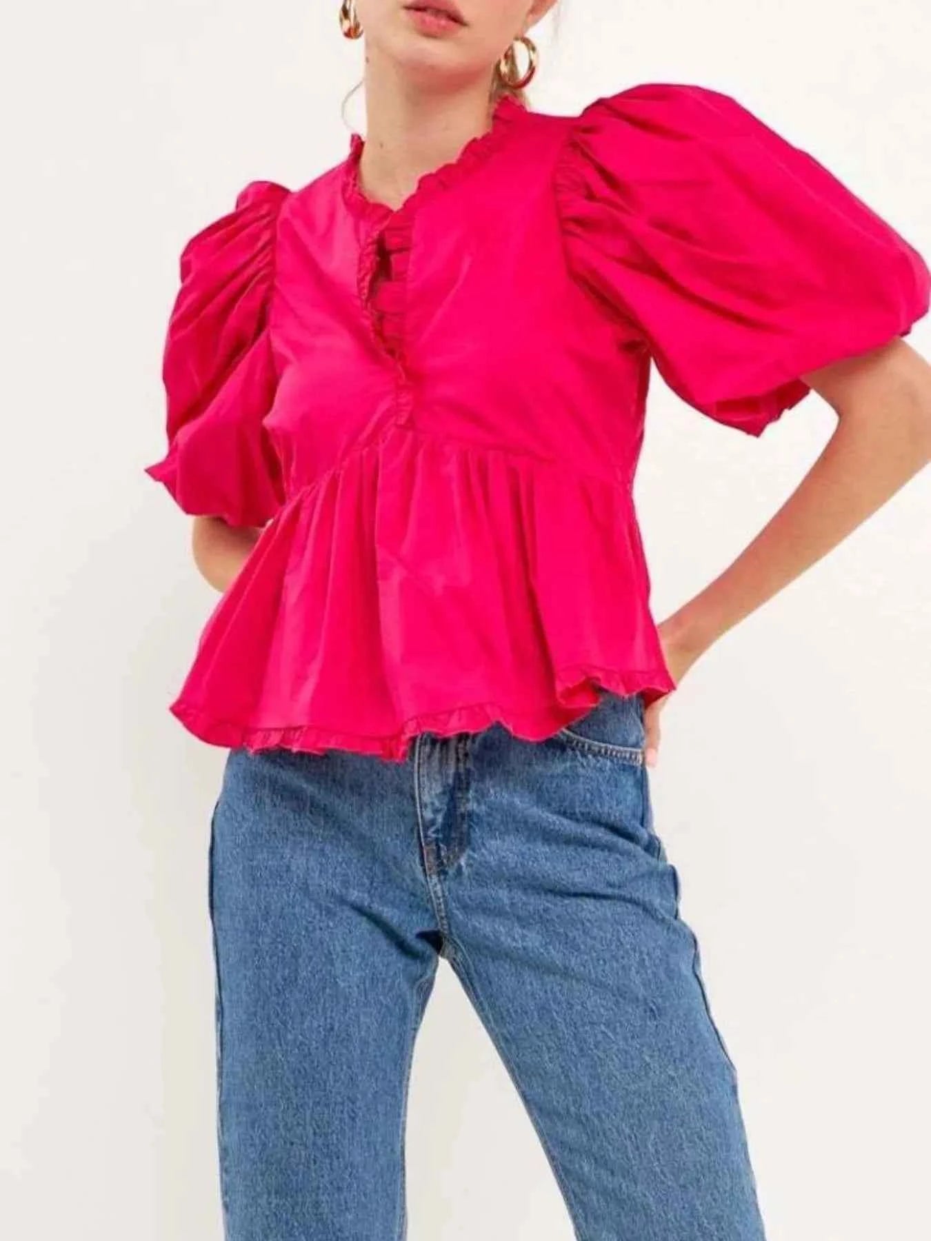 Puff Sleeve Peplum Blouse Puff Sleeve Peplum Blouse