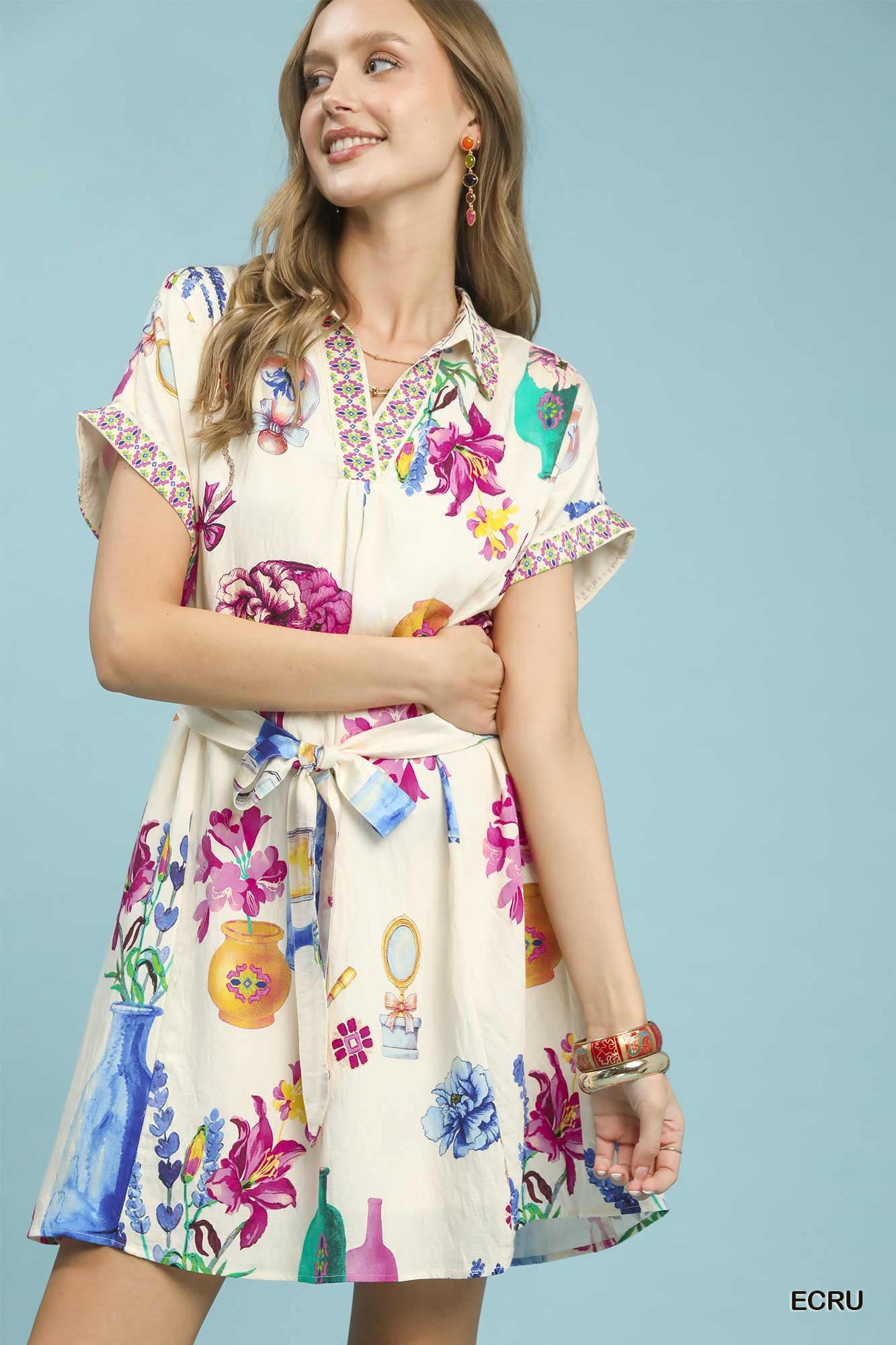 Umgee Floral Print Mini Dress with Belt d4527648-a84b-4d4f-9e90-2b0fb59ab3c2-Max