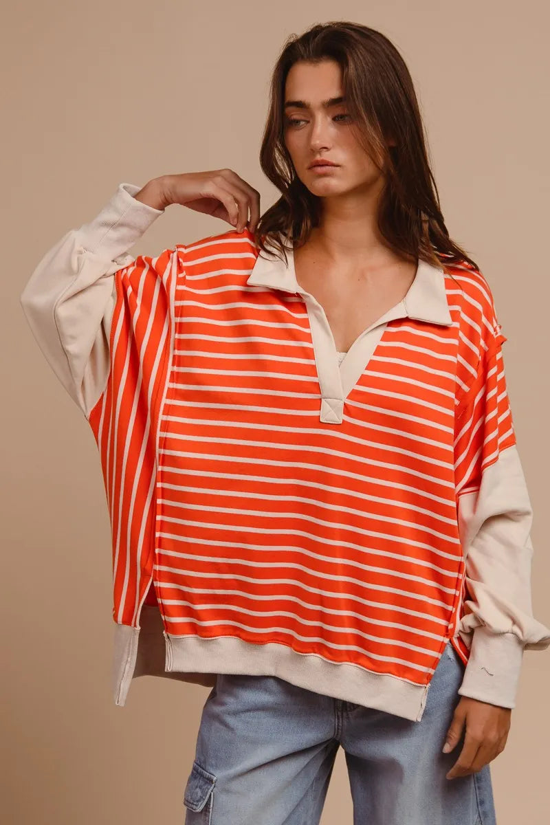 BiBi Stripe Knit Loose Fit Top With Cut Edge Detail d455637bd0114a2e940dc0bc42e21d74-Max-Origin