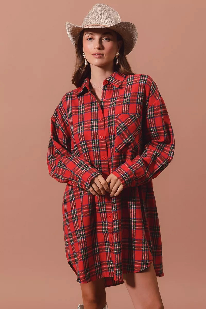 SO ME Christmas Checker Plaid Button Up Shirt Dress d480d0802dd949e6b450cccf8a655552-Max-Origin