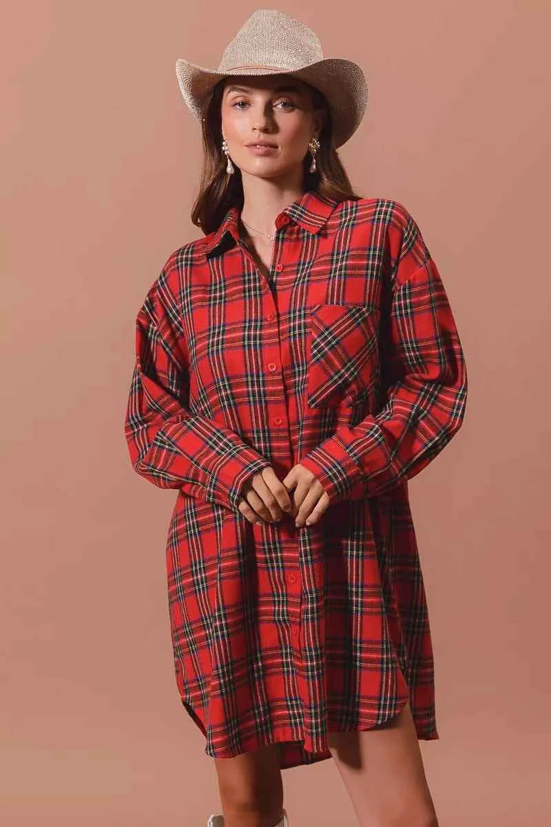 SO ME Christmas Checker Plaid Button Up Shirt Dress SO ME Christmas Checker Plaid Button Up Shirt Dress