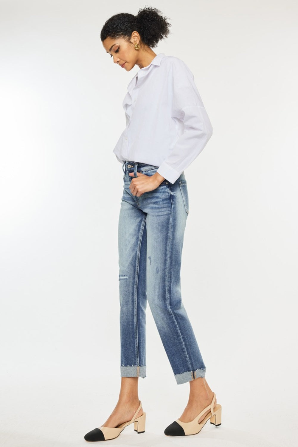 Kancan High Rise Cuffed Straight Jeans Kancan High Rise Cuffed Straight Jeans - TopFashionHQ